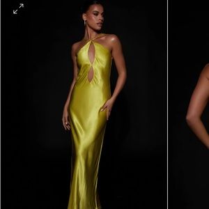Meshki Lucia Satin Cut Out Maxi Dress - Chartreuse
